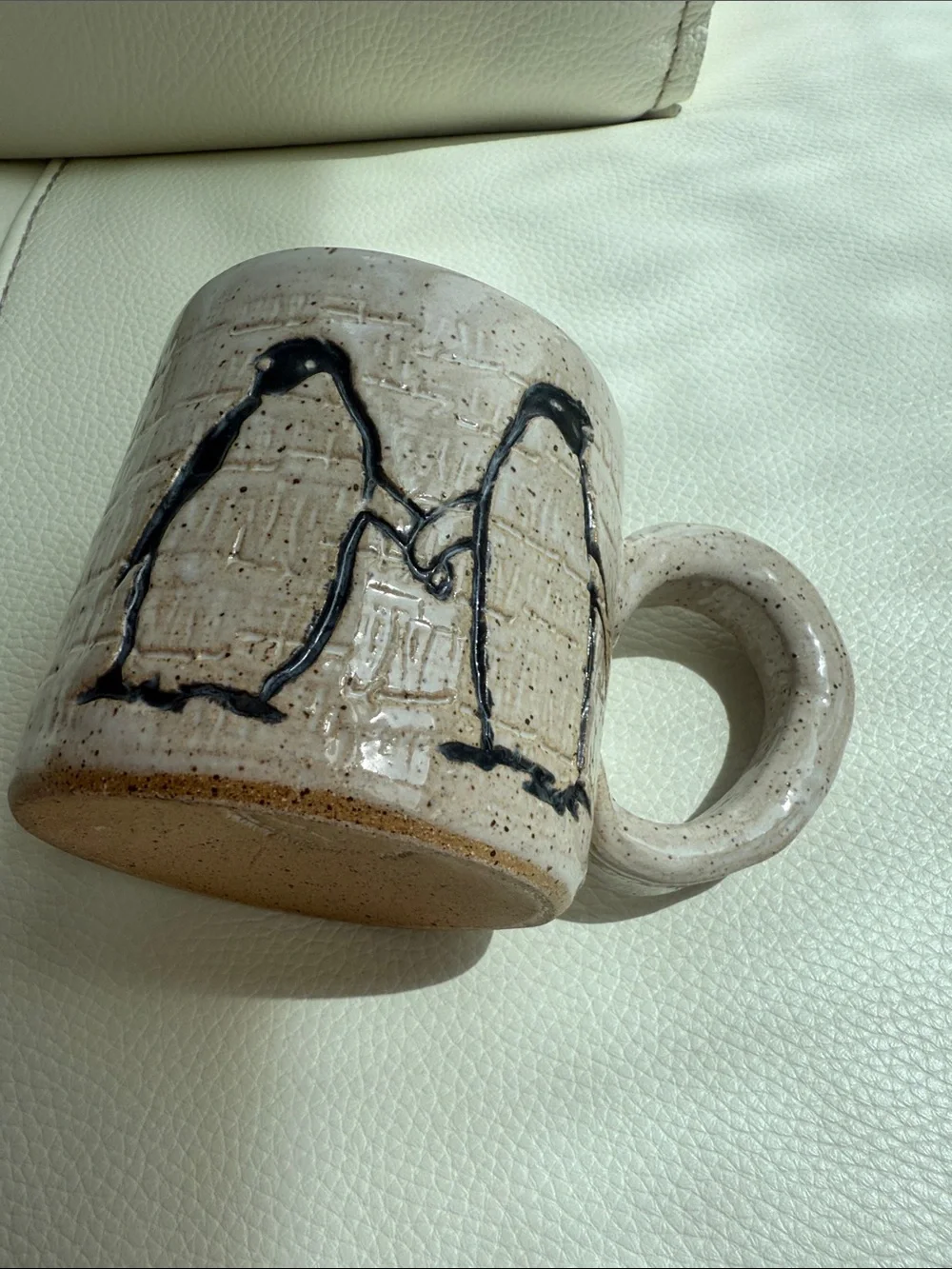White Squirrel Clayworks Penguins on White 10 oz Stoneware Mug
